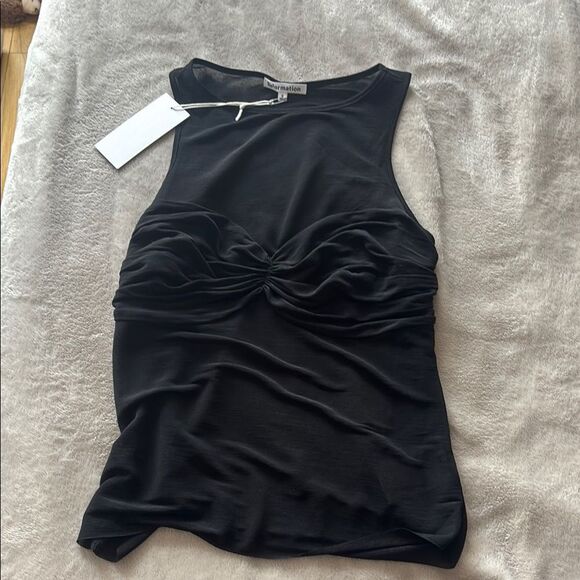 Reformation Black Ruched Fitted Tank Top - Picture 1 of 4
